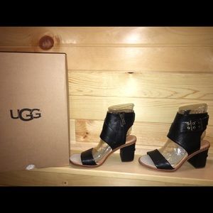 UGG Claudette Black Leather Sandal 5.5